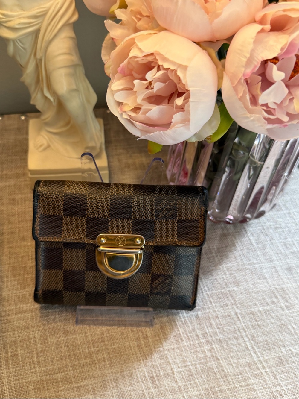 Louis Vuitton Damier Ebene compact Wallet with Gold Hardware